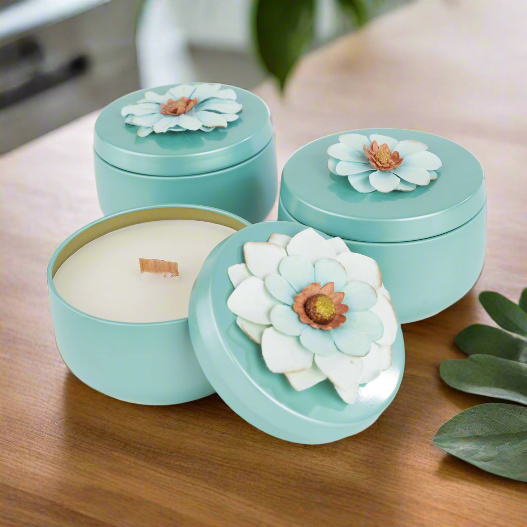 Amalfi Coast Hand-Poured - Wood Wick Soy Candle - Metallic Blue Vessel - 7oz