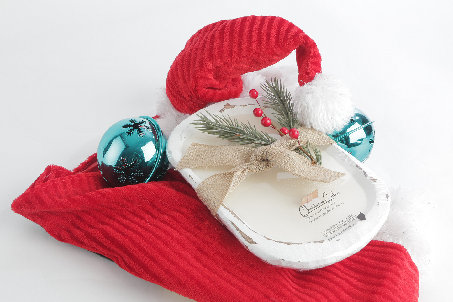 Winter Décor 3 Wood Wick Scented Candle Whitewash Dough Bowl - Christmas Cabin