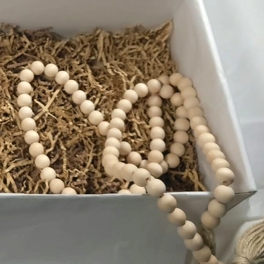 FREE wooden bead garland included in Gathered in Gratitude Thanksgiving gift box