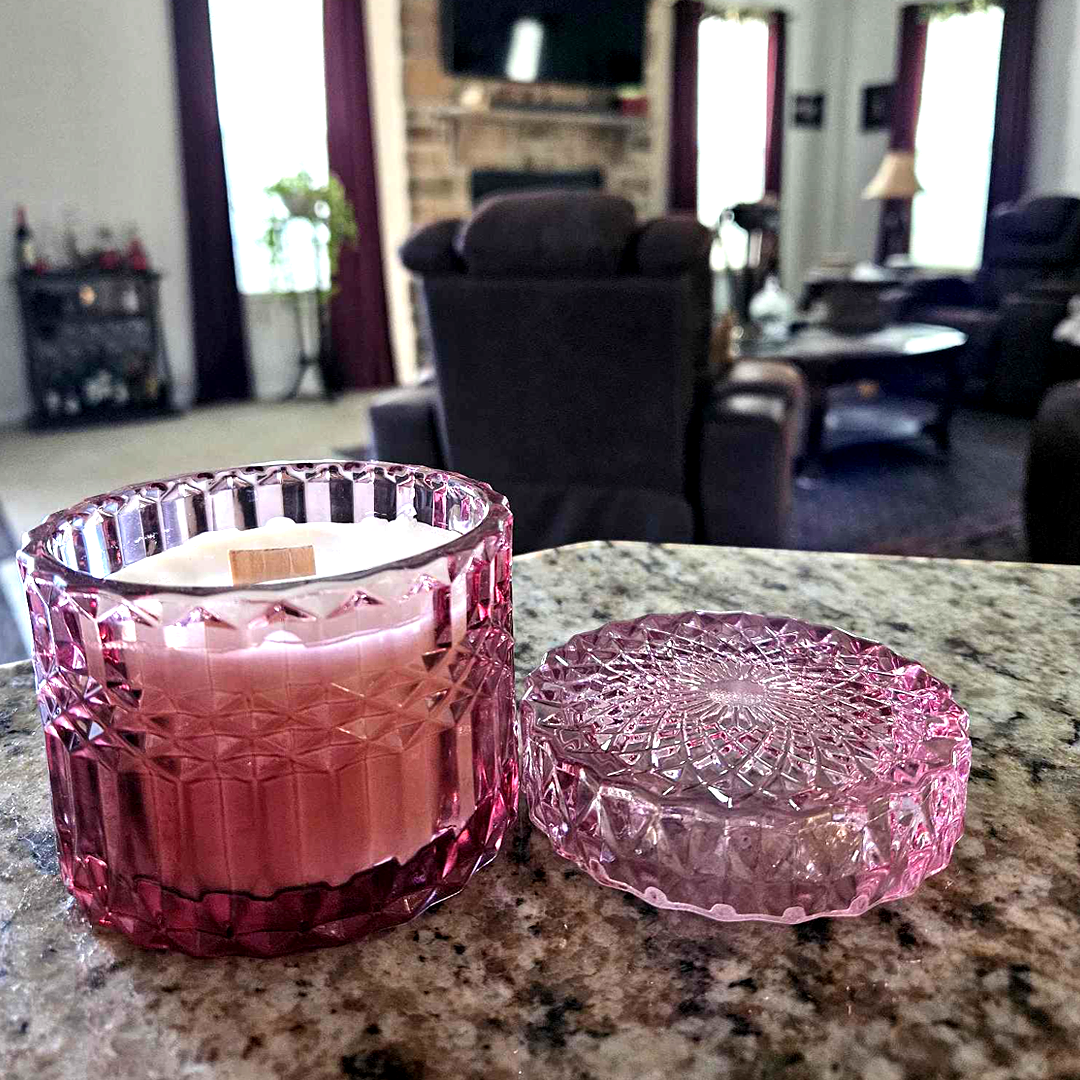 Cranberry Splash-7oz posh candle vessel & lid - translucent mauve 2