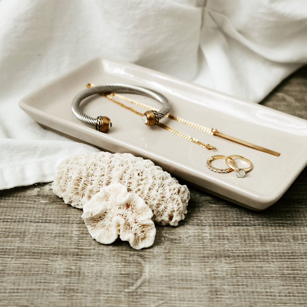Candle Care Set - Stoneware Tray, Metal Candle Snuffer, Wick Trimmer, and Wick Dipper