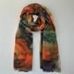 Hand Painted Orange and Purple Watercolor Wool & Silk Scarf 1