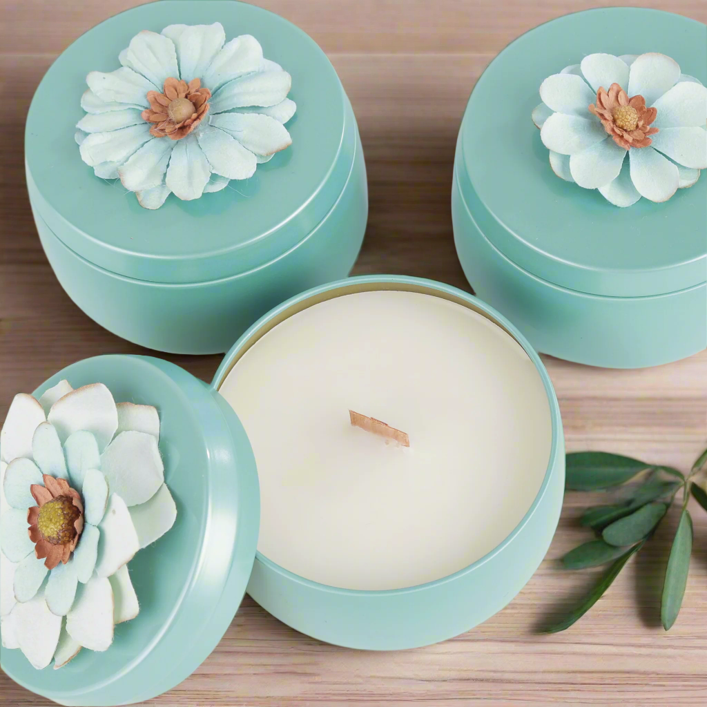 Amalfi Coast Hand-Poured - Wood Wick Soy Candle - Metallic Blue Vessel - 7oz