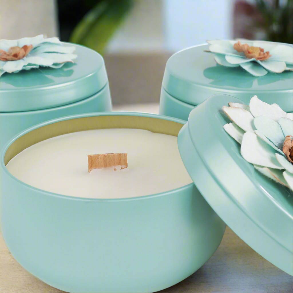 Amalfi Coast Hand-Poured - Wood Wick Soy Candle - Metallic Blue Vessel - 7oz