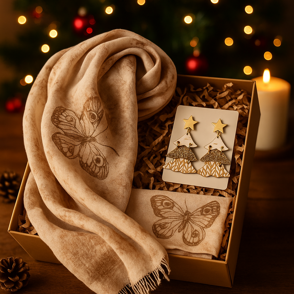 ScreenPrintBrownWoolButterflyPrintScarf