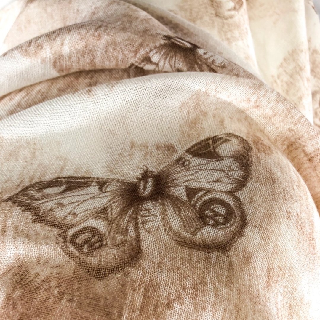 Screen Print Brown Wool Butterfly Print Scarf 5